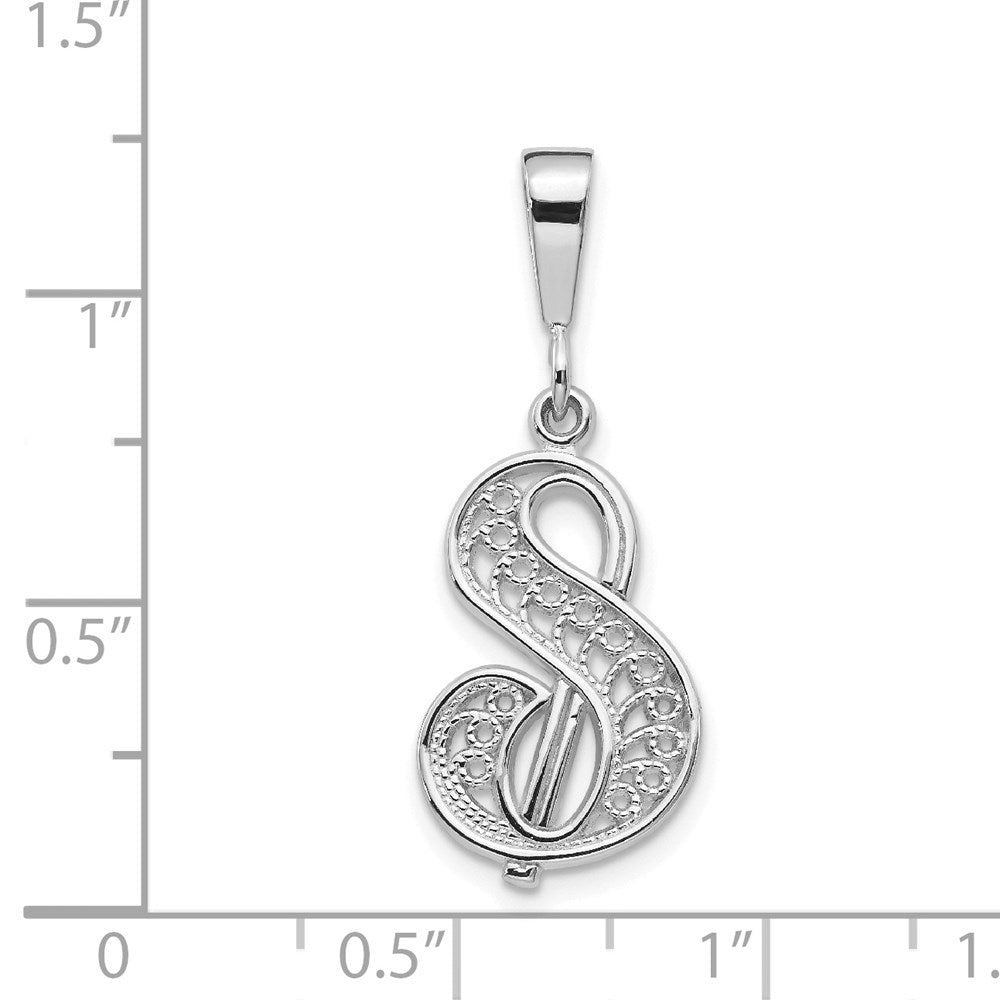 10k White Gold Large Filigree Script Initial S Pendant