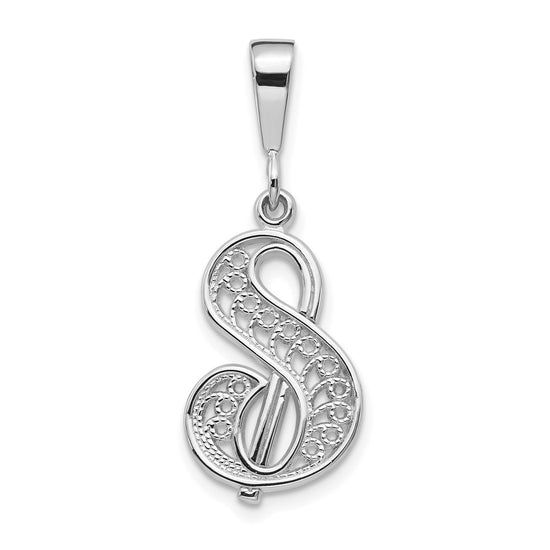 10k White Gold Large Filigree Script Initial S Pendant