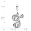 10k White Gold Large Filigree Script Initial T Pendant