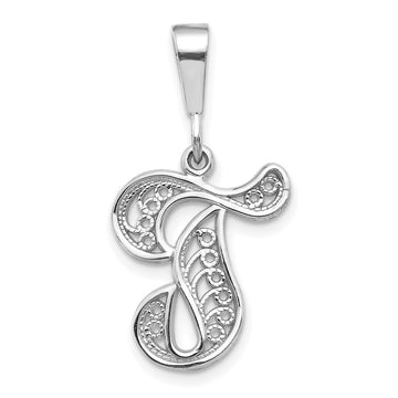 10k White Gold Large Filigree Script Initial T Pendant