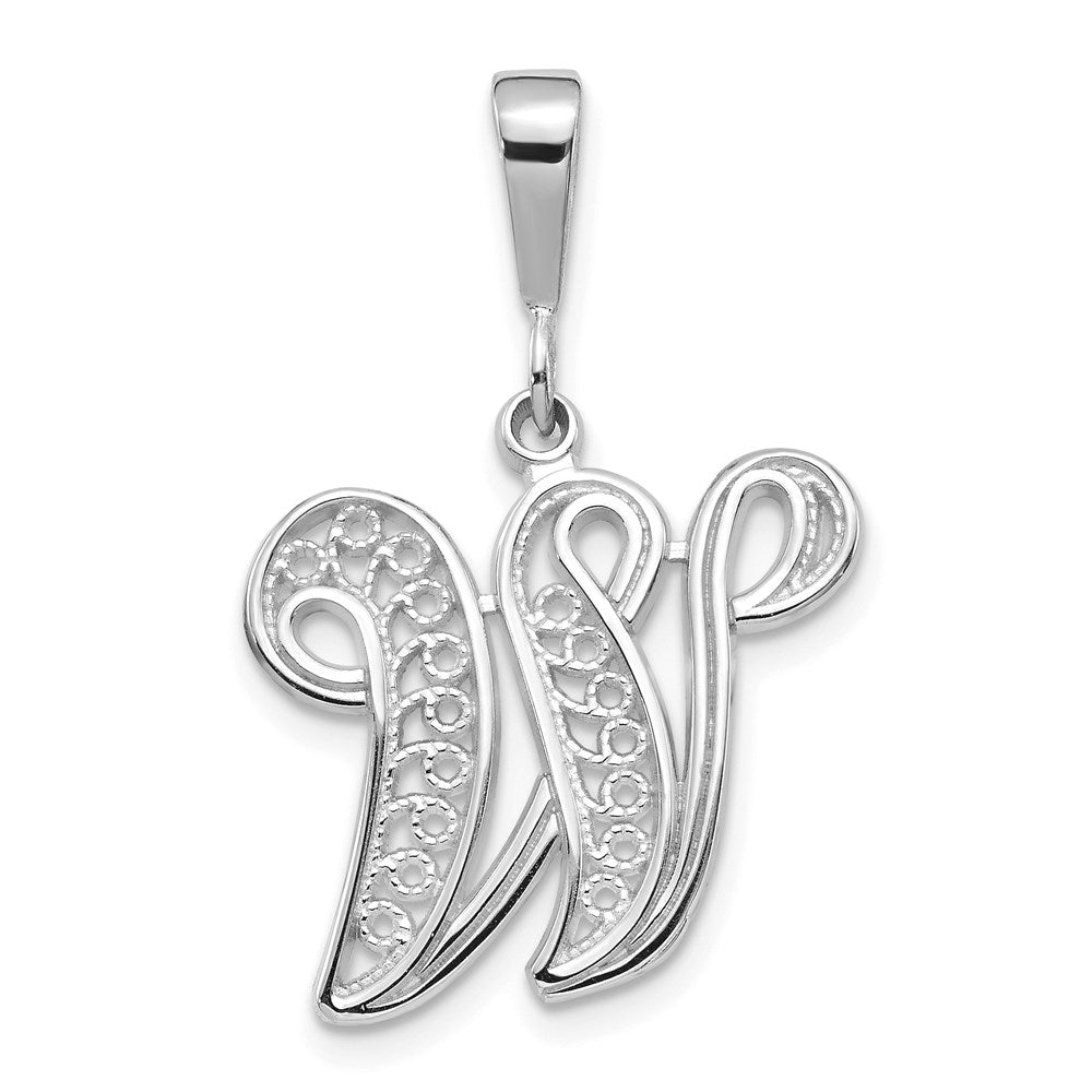 10k White Gold Large Filigree Script Initial W Pendant