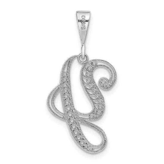 14K White Gold Solid Polished Script Filigree Letter Y Initial Pendant