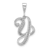 14K White Gold Solid Polished Script Filigree Letter Y Initial Pendant