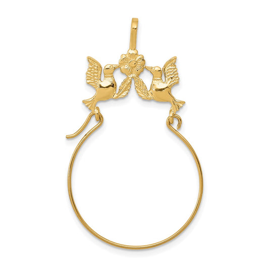 14k Polished Doves and Bow Charm Holder Pendant