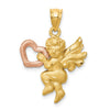 14k Two-tone Satin Diamond-cut Angel Charm