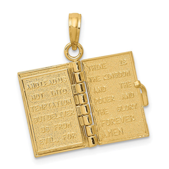 14K 3-D Bible with Lord's Prayer and Moveable Pages Pendant
