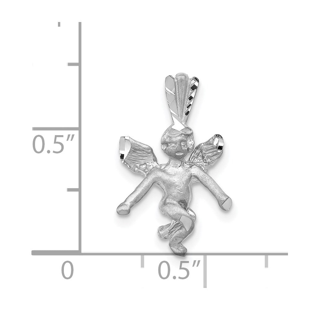 14k  3-D White Gold Satin and Diamond-cut Angel Pendant