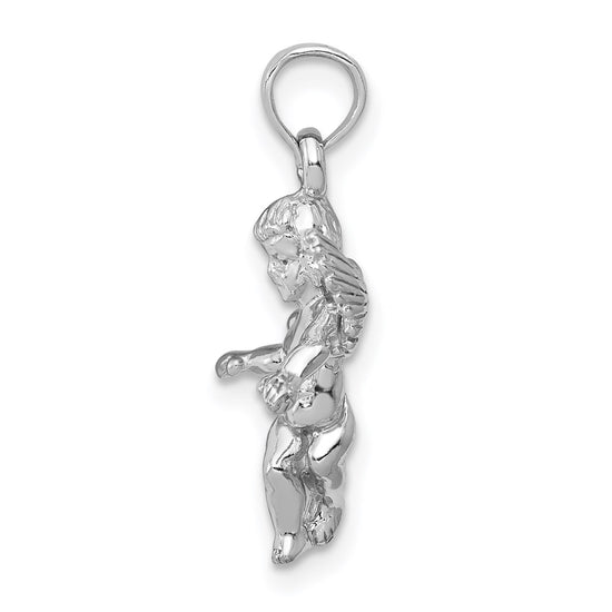 14k  3-D White Gold Polished Solid Angel Pendant