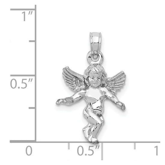 14k  3-D White Gold Polished Solid Angel Pendant
