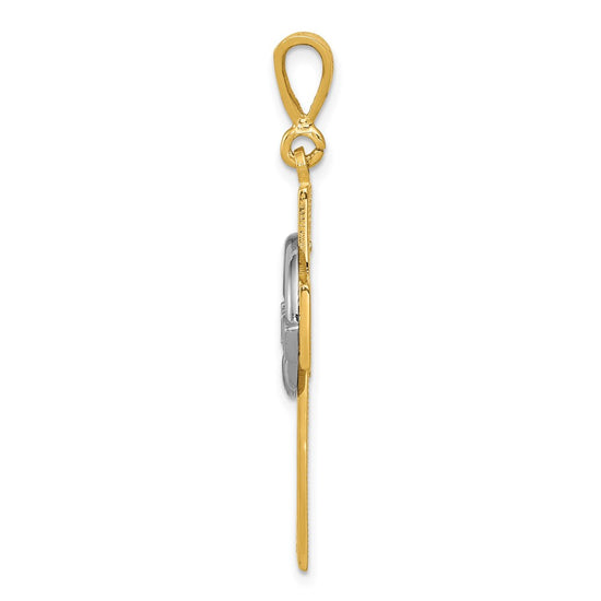 14k Two-tone Claddagh Cross Pendant