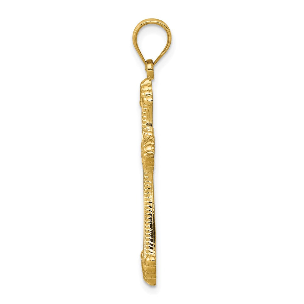 14k Polished Fleur de Lis Cross Pendant
