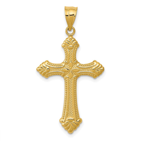 14k Polished Fleur de Lis Cross Pendant