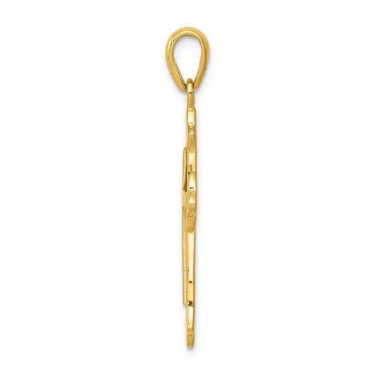 14k Two-tone Fleur De Lis Cross Pendant