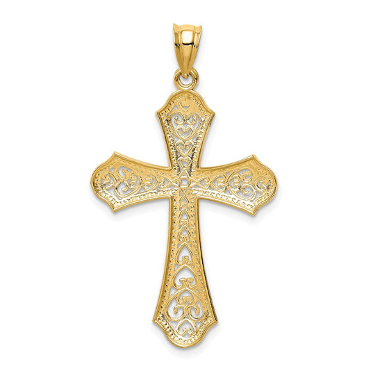 14k and White Rhodium Filigree Cross Pendant