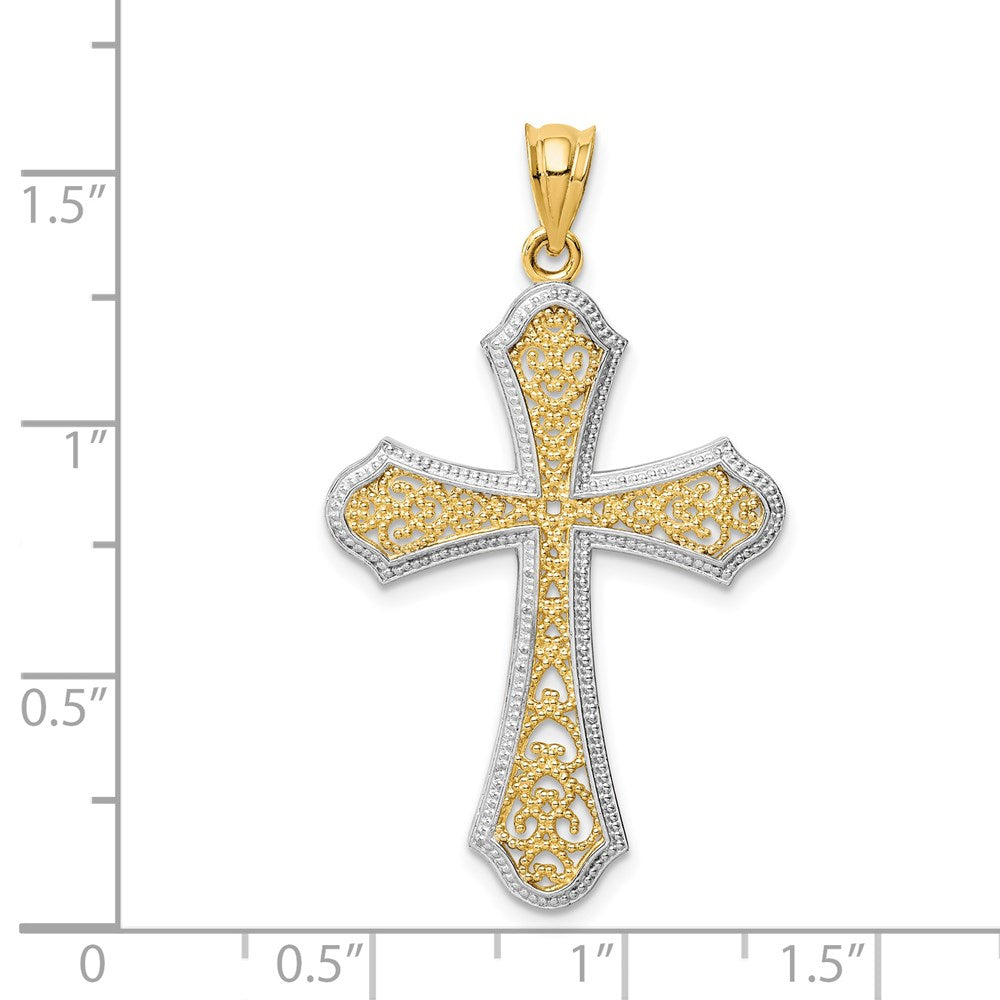 14k and White Rhodium Filigree Cross Pendant