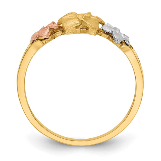 14k Tri-color Three Plumeria Flowers Ring
