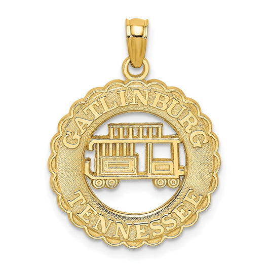 14k GATLINBURG TENNESSEE with Trolley Car in Circle Charm