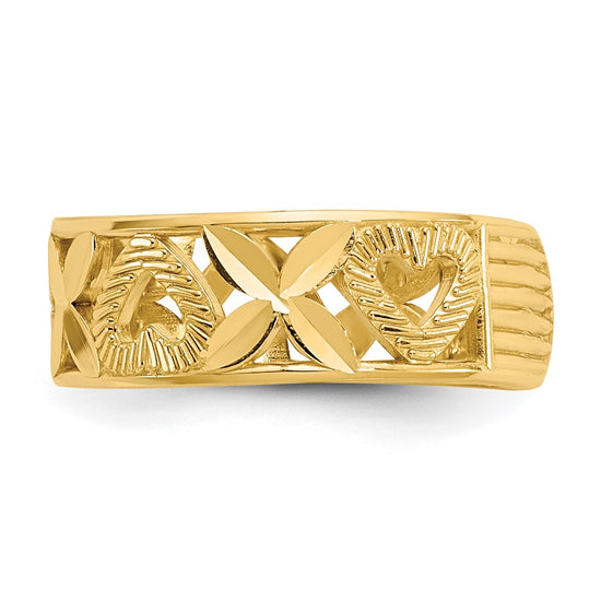 14k Diamond-cut  X & Heart Toe Ring