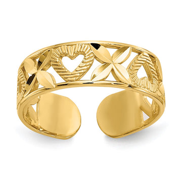 14k Diamond-cut  X & Heart Toe Ring