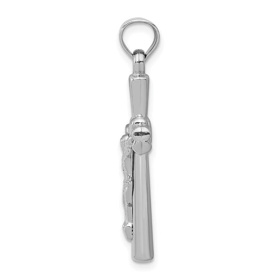 14K White Gold Hollow Crucifix Reversible to X-Center Cross Pendant