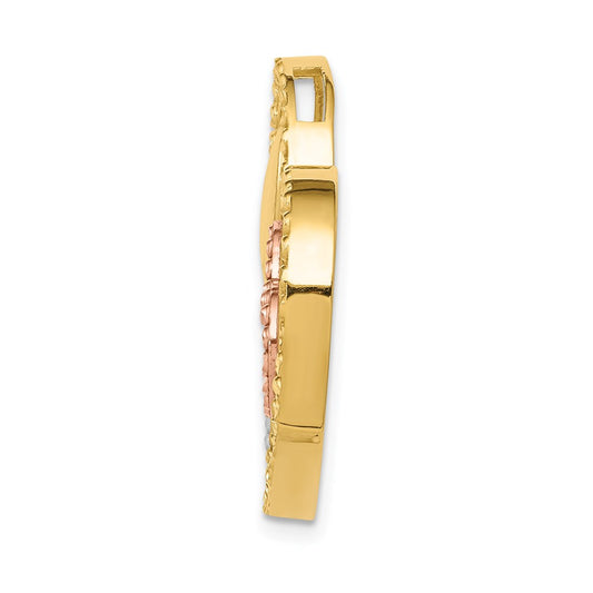 14K Yellow and Rose Gold with White Rhodium Triple Heart Chain Slide
