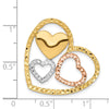 14K Yellow and Rose Gold with White Rhodium Triple Heart Chain Slide