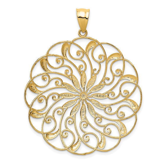 14k and White Rhodium Diamond-cut Fancy Swirl Pendant