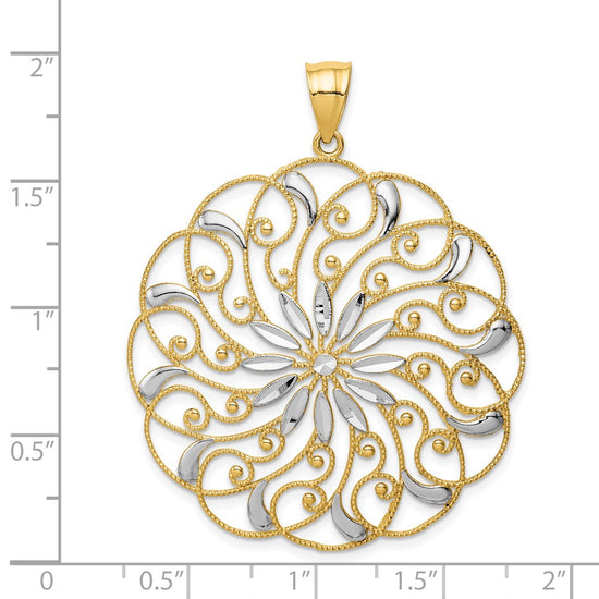 14k and White Rhodium Diamond-cut Fancy Swirl Pendant