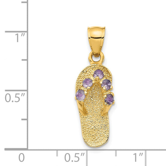 14k 3-D June/Red CZ Birthstone Flip Flop Pendant