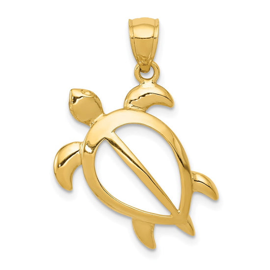 14k Large Open Turtle Pendant