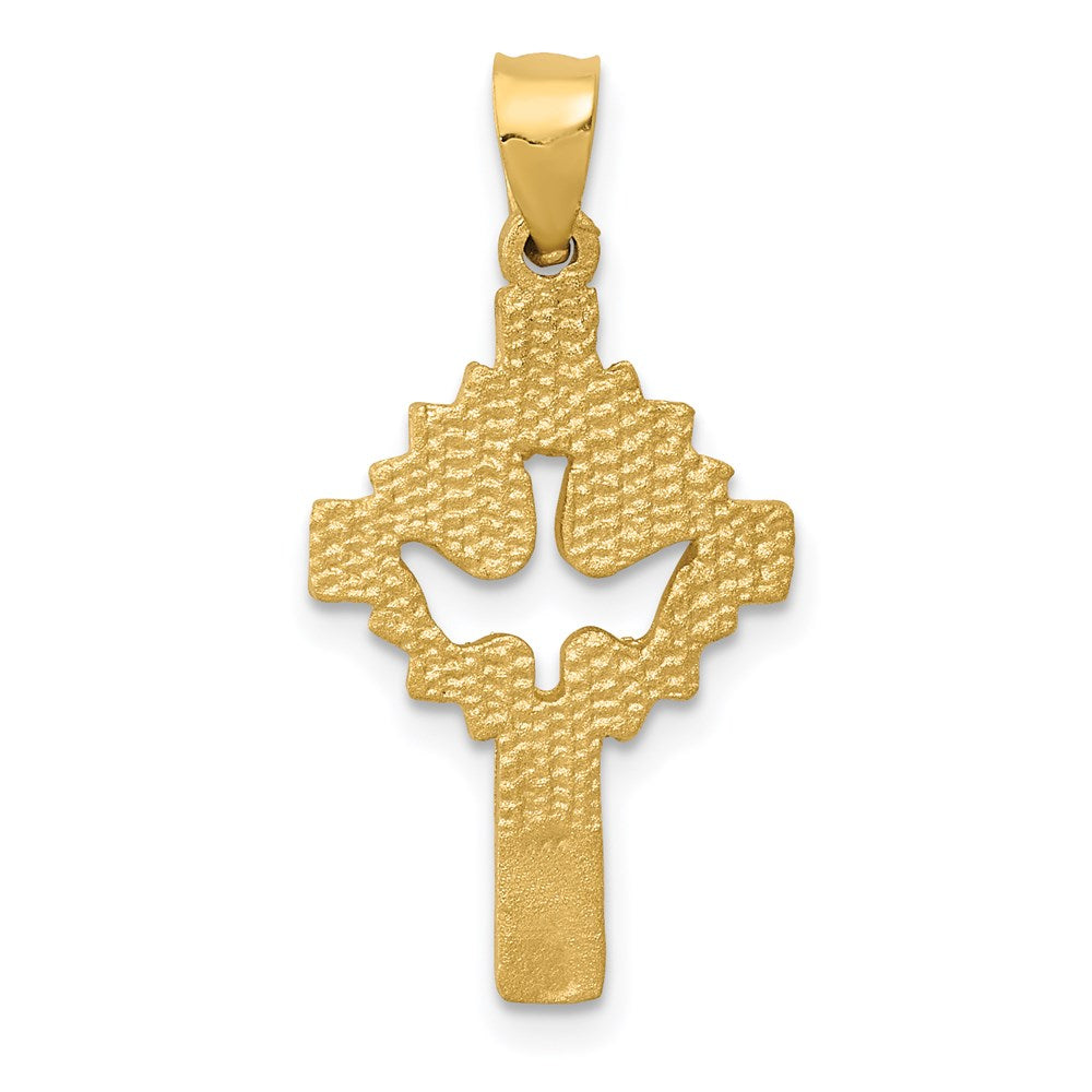 14k Satin Diamond-cut Dove Cross Charm