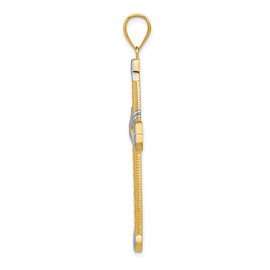 14K and White Rhodium Greek Key -X- Center Cross Pendant