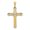 14K and White Rhodium Greek Key -X- Center Cross Pendant