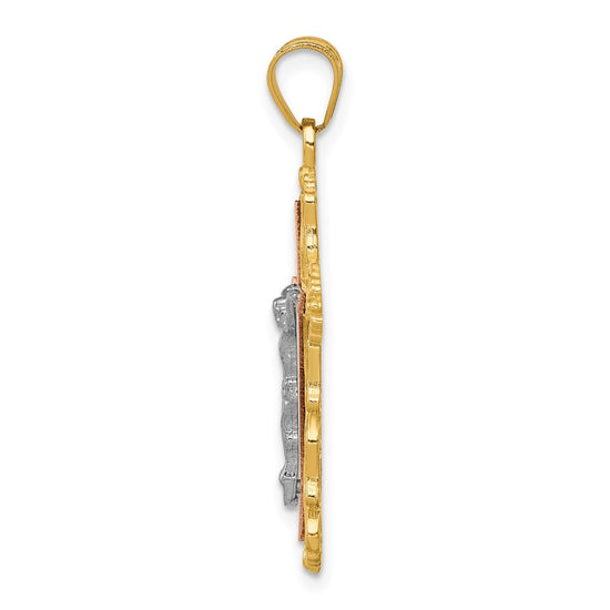 14K Tri-color Diamond-cut Filigree Crucifix Pendant
