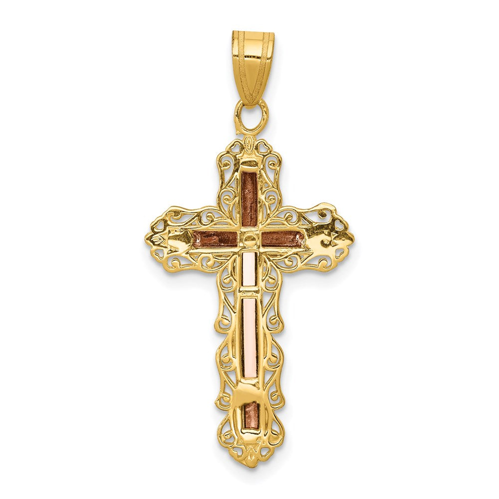 14K Tri-color Diamond-cut Filigree Crucifix Pendant