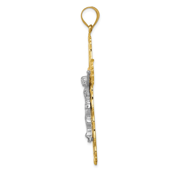 14K Tri-color Diamond-cut Filigree Crucifix Pendant