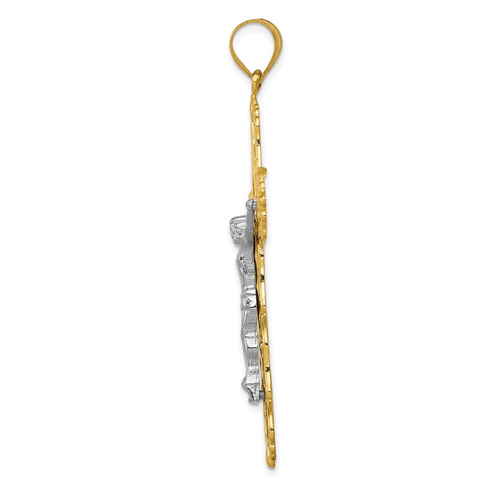 14K Tri-color Diamond-cut Filigree Crucifix Pendant