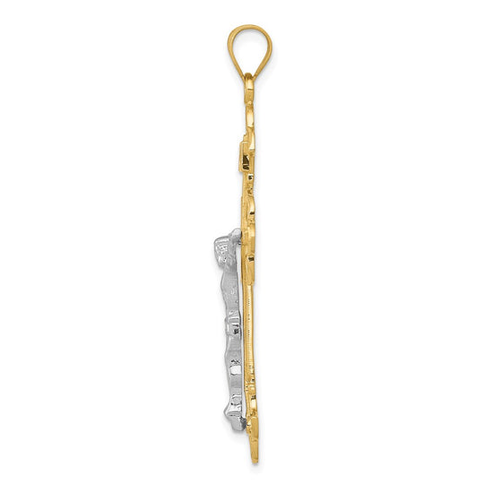 14K Two-tone INRI Fleur de Lis Crucifix Pendant
