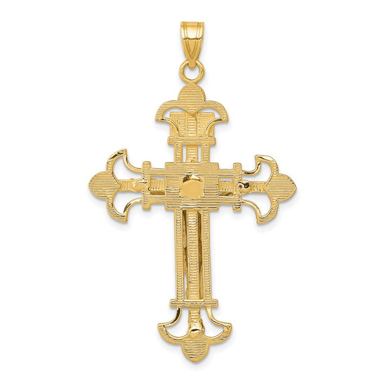 14K Two-tone INRI Fleur de Lis Crucifix Pendant