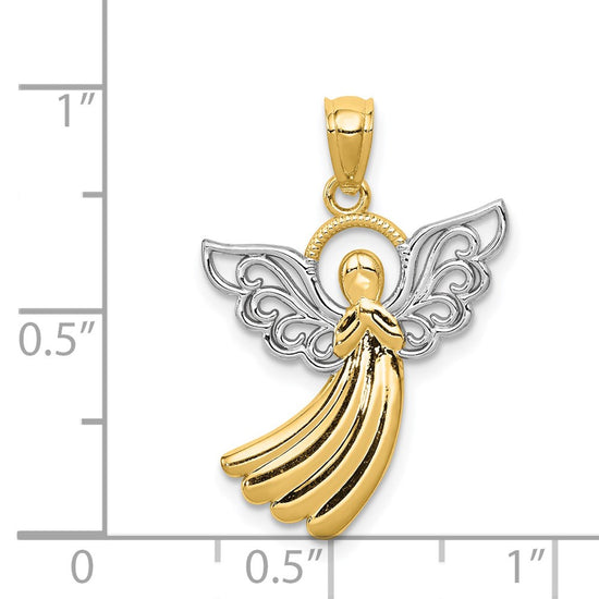 14k and White Rhodium Filigree Angel Pendant