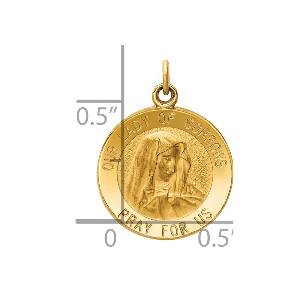 14k Polished and Satin Solid Our Lady of Sorrows Medal Round Charm