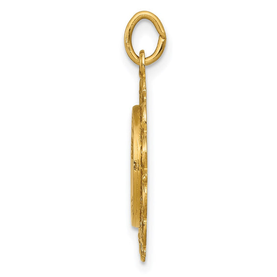 14k Polished and Satin Solid Our Lady of Sorrows Medal Scalloped Edge Round Pendant
