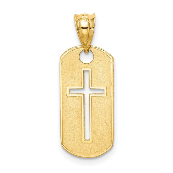 14k Polished Cross Cut-out Dog Tag Pendant