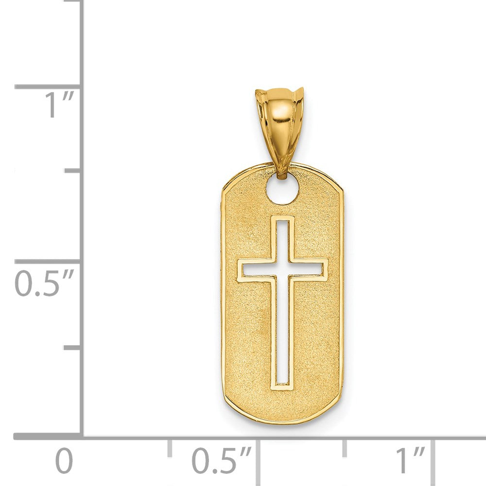 14k Polished Cross Cut-out Dog Tag Pendant