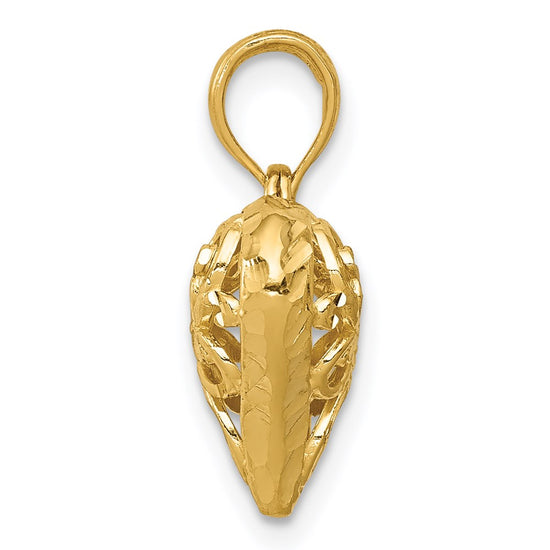 14K Polished 3-D Filigree Puffed Heart Pendant