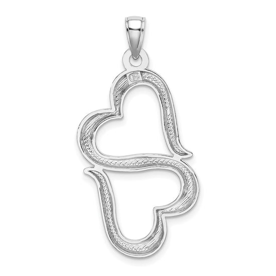 14K White Gold 3-D Solid Connected Double Hearts Pendant