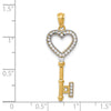 14K and White Rhodium Polished Heart Key Charm