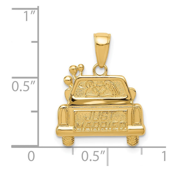 14K Polished and Textured JUST MARRIED Car Pendant
