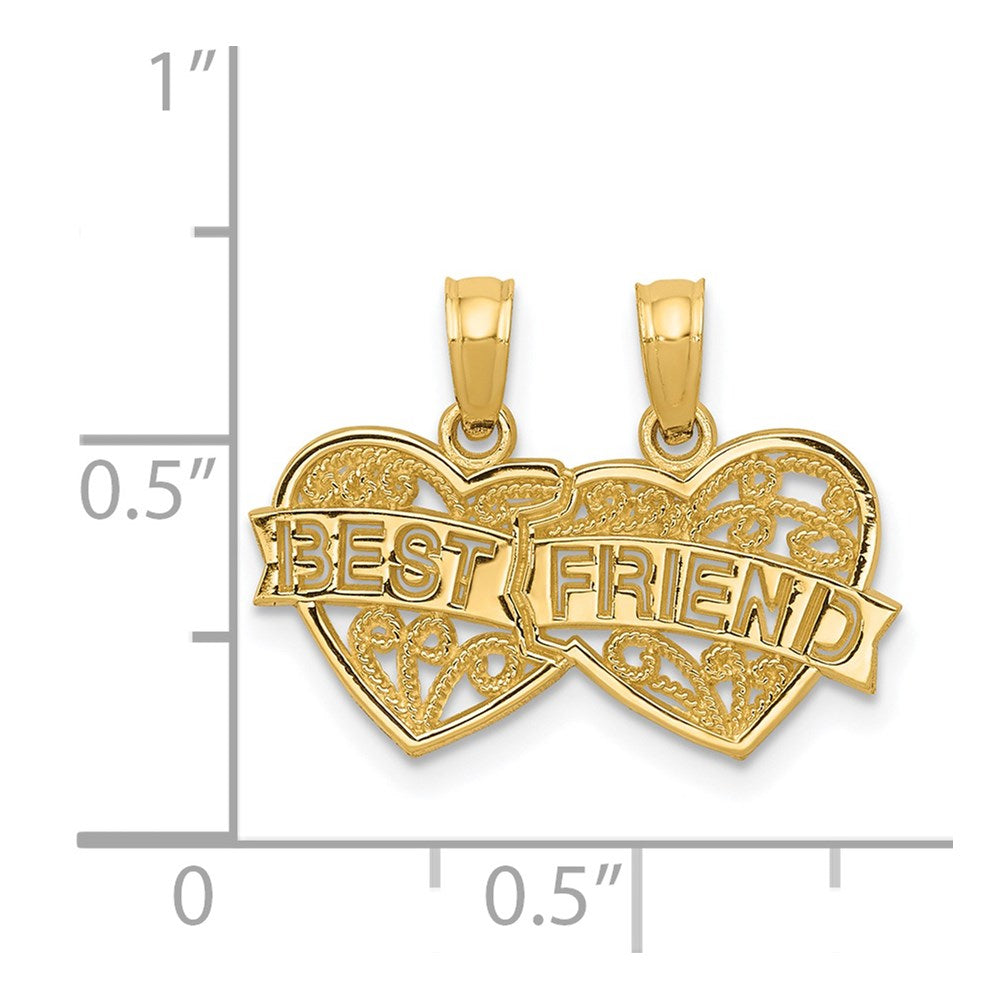 14K BEST FRIEND 2-Piece Break-apart Double Hearts Pendant