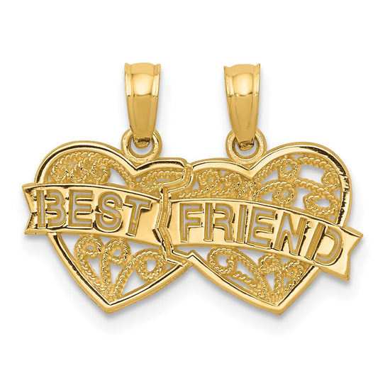 14K BEST FRIEND 2-Piece Break-apart Double Hearts Pendant